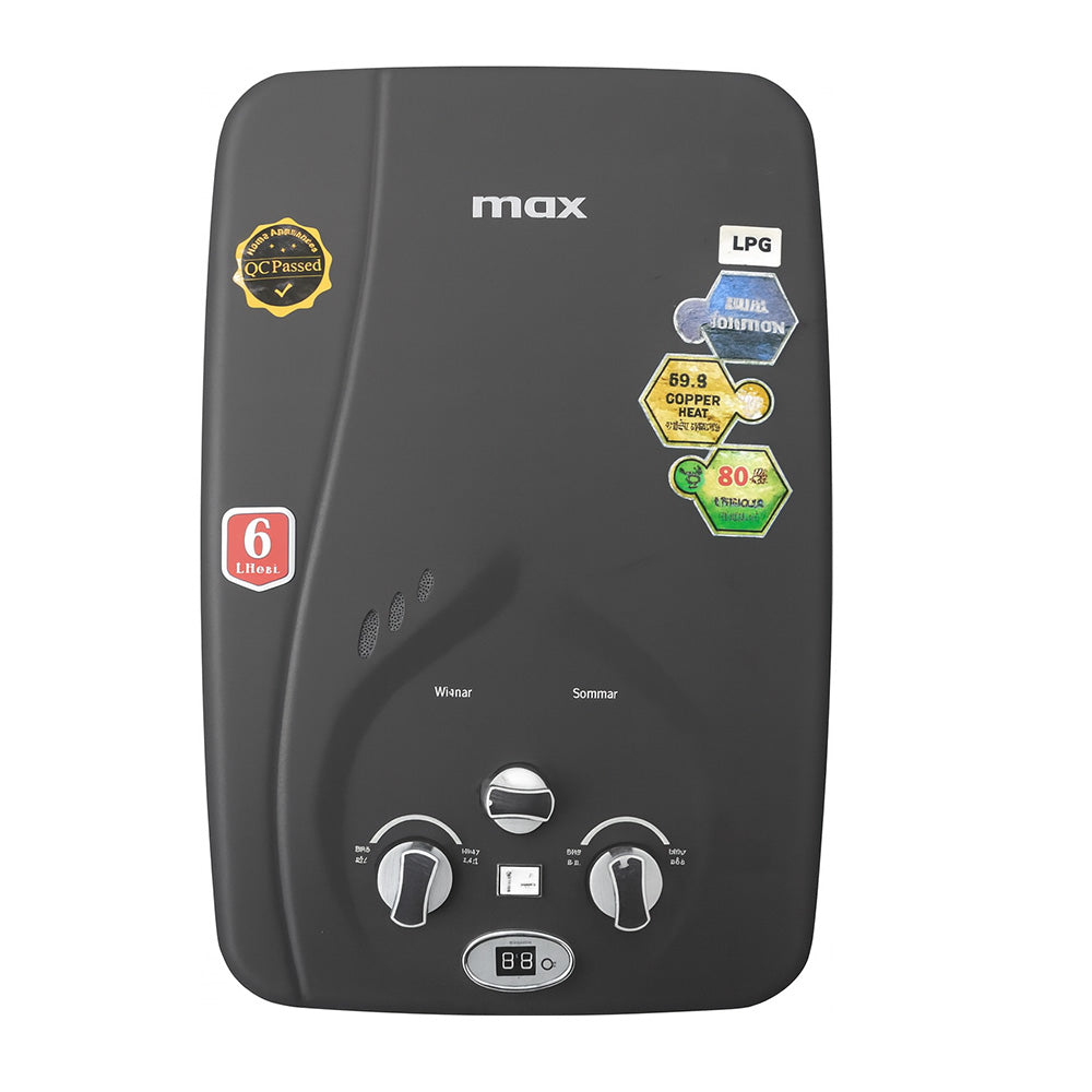 MAX INSTANT GAS GEYSER 6 LITRE Model 6L LPG BLACK